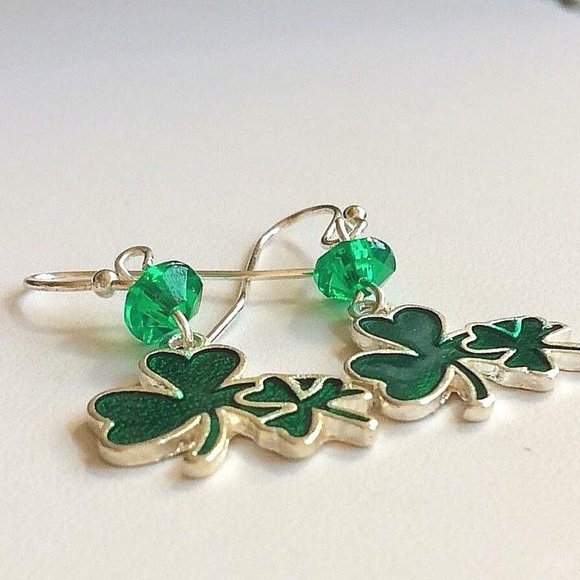 Irish Shamrock Hypoallergenic Earrings Celtic St Patricks Green Silver Plated - Picture 4 of 12